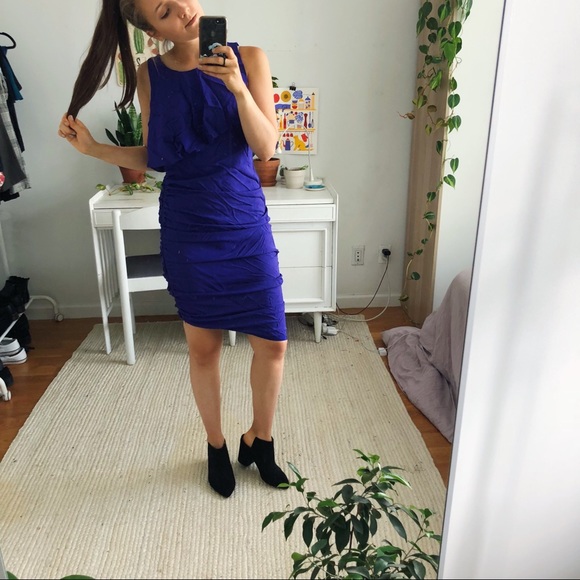 BCBG Max Azria Indigo Ruched “Going Out” Dress - Picture 3 of 7